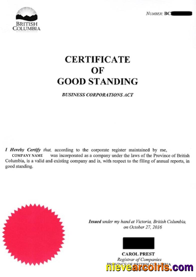 Columbia  Certificate of Good Standing
